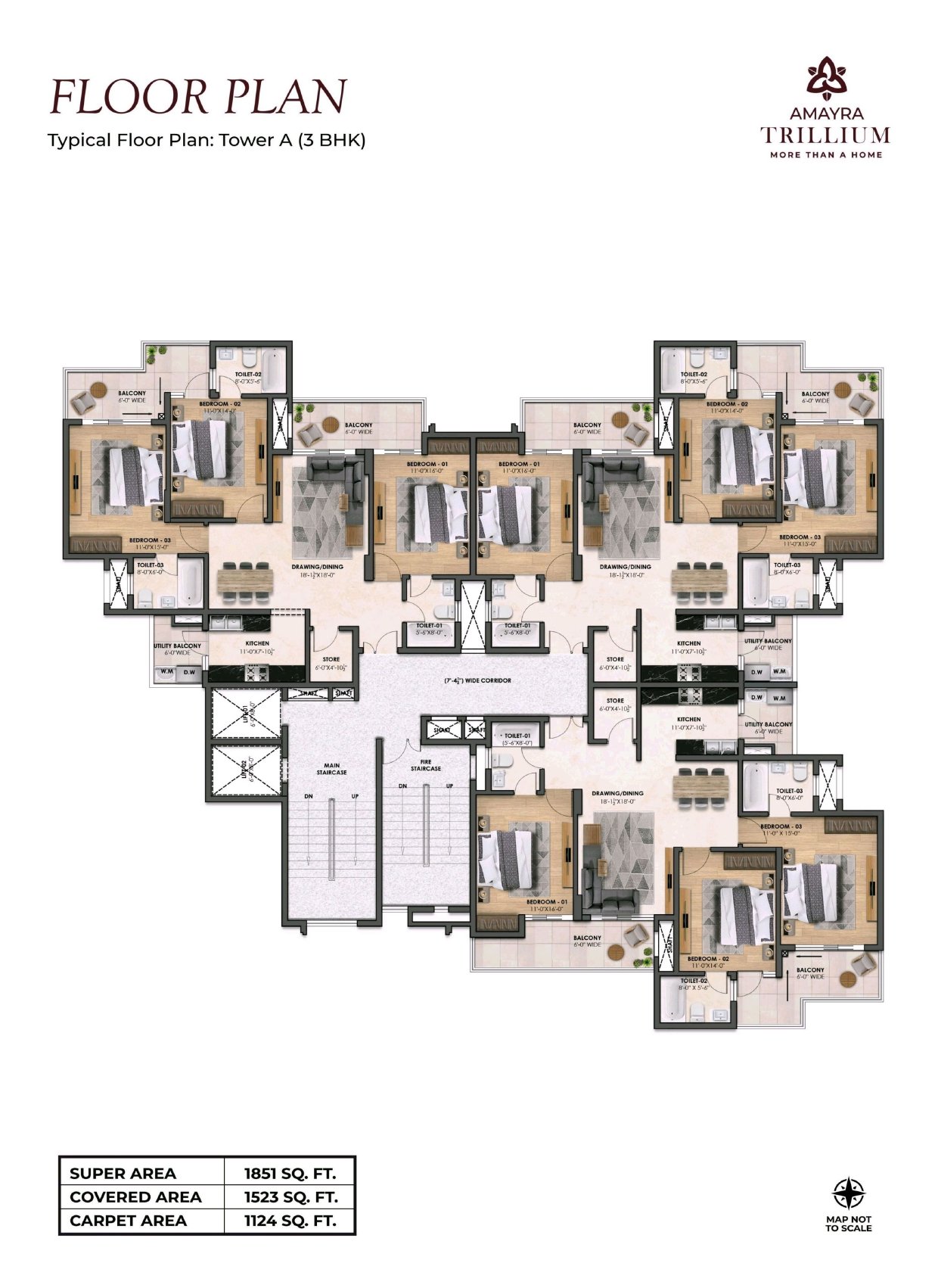 Tower A 3 BHK floor plan