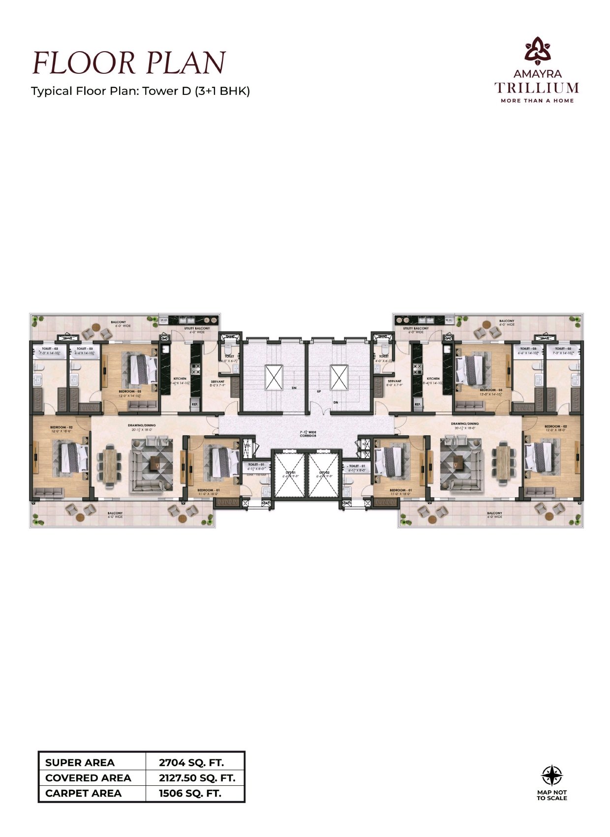 Tower D 3+1 BHK floor plan