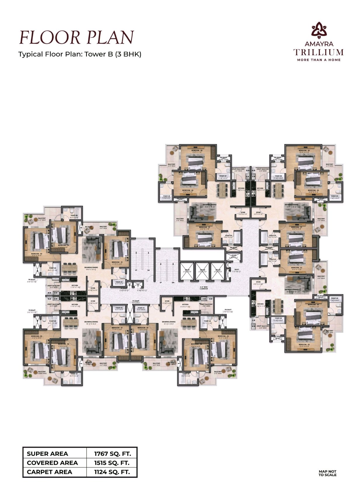 Tower B 3 BHK floor plan