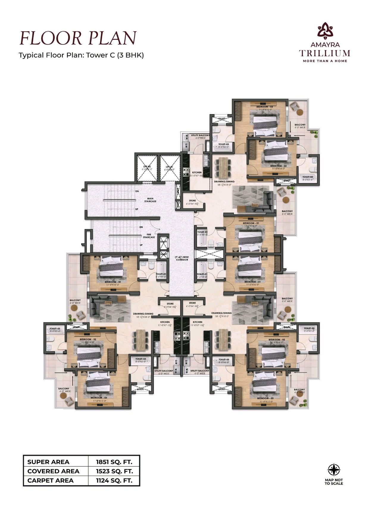 Tower C 3 BHK floor plan