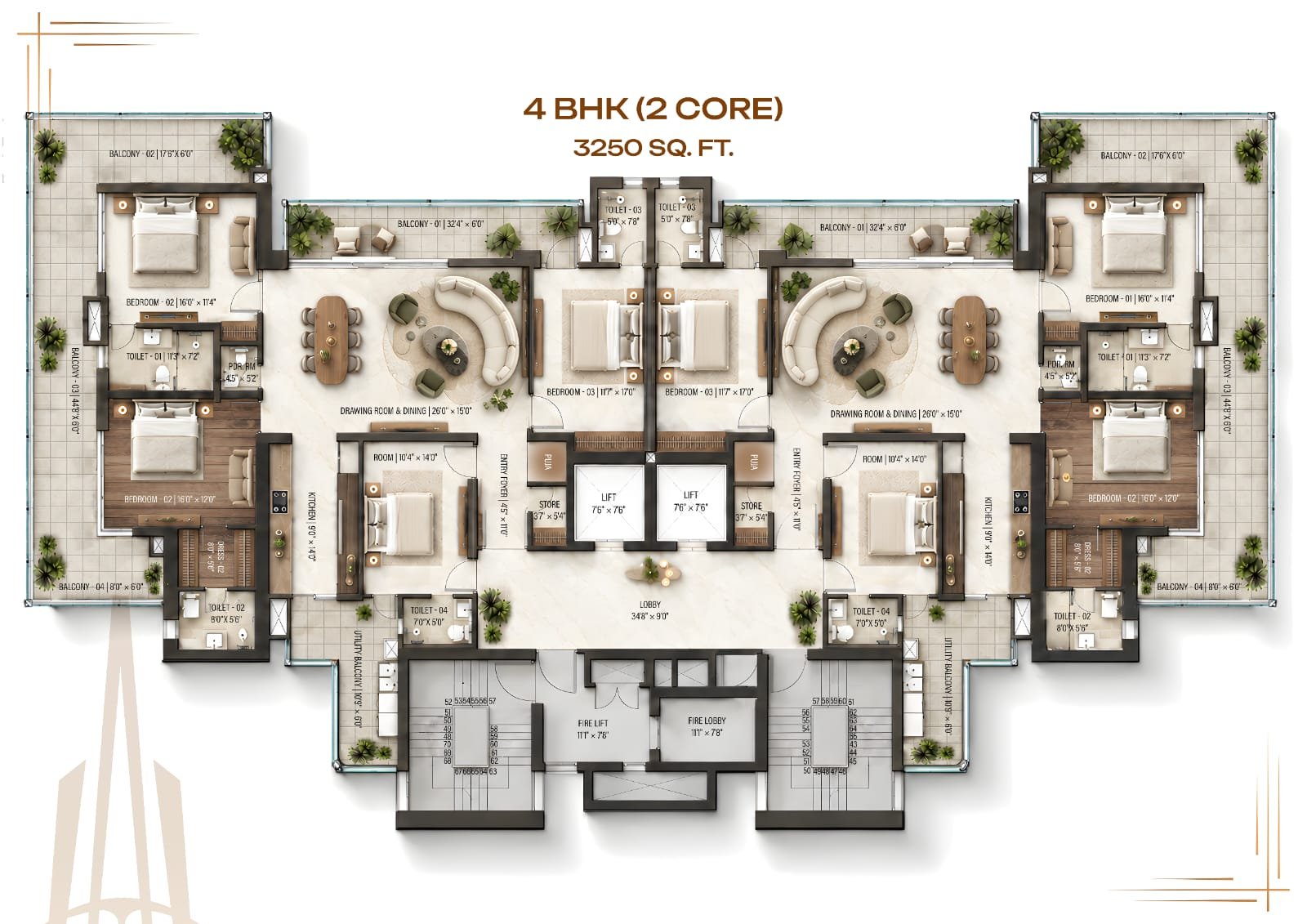 Ananda Crown 4 BHK floor plan