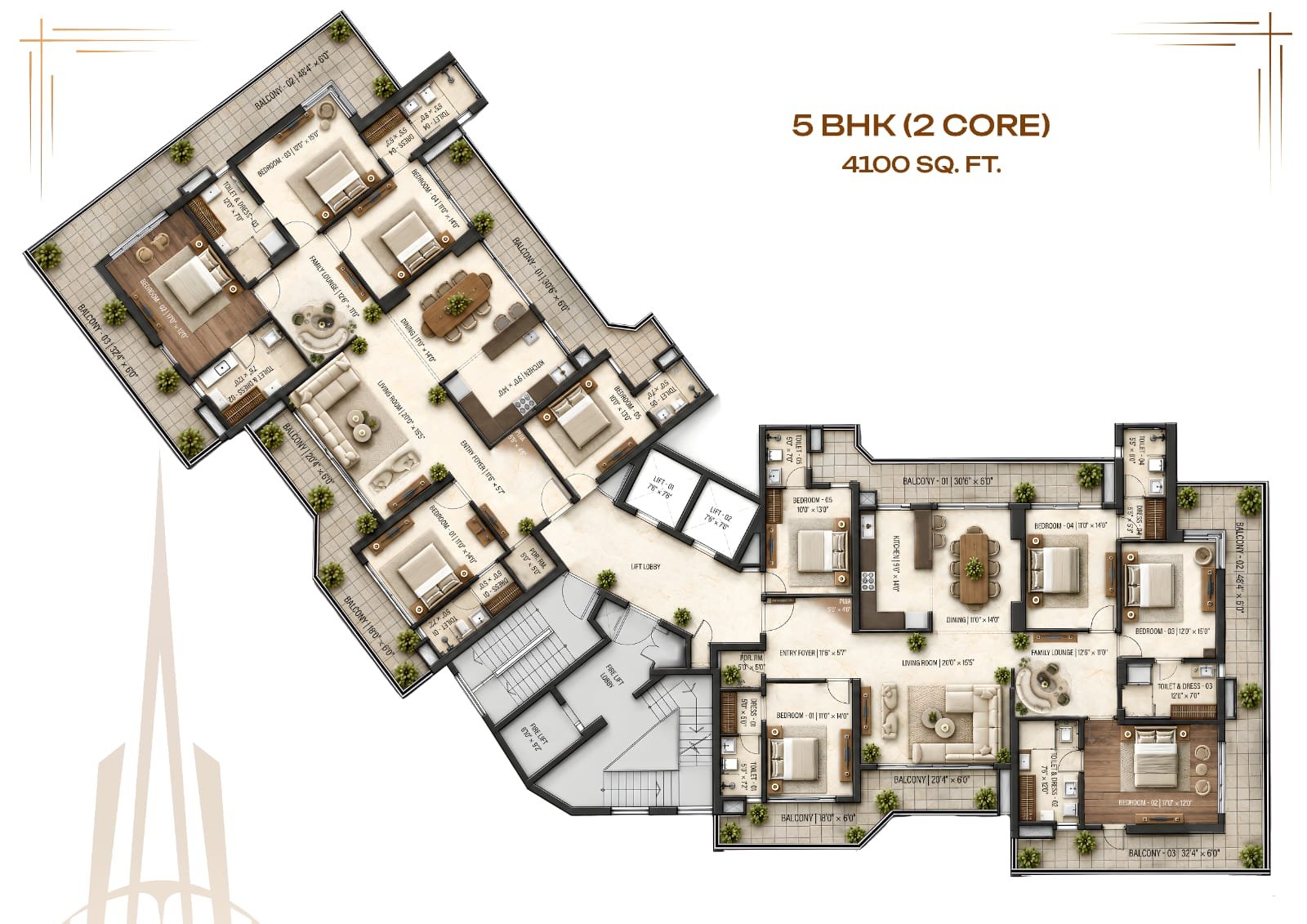 Ananda Crown 5 BHK floor plan