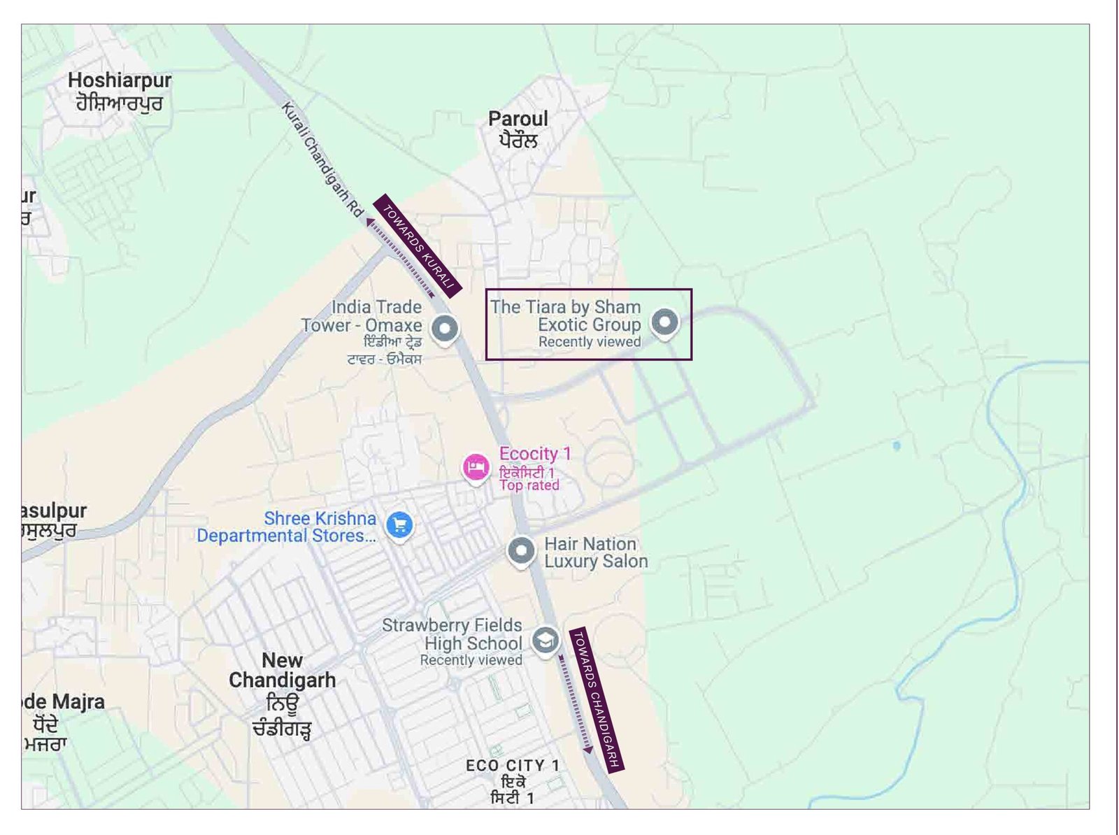 The Tiara location map, Medicity, New Chandigarh