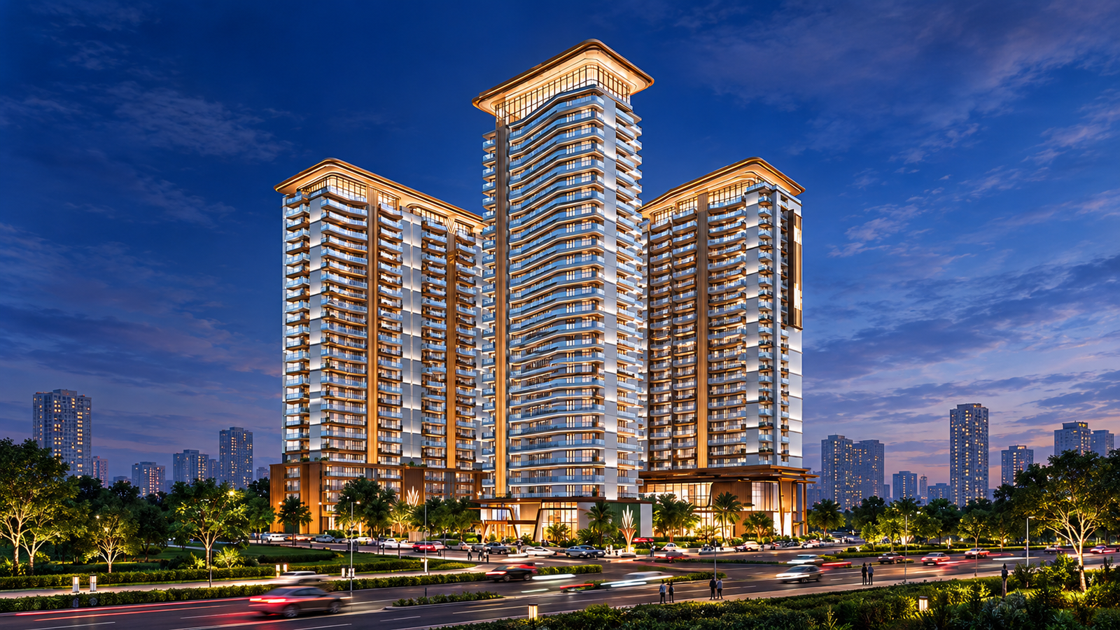 The Tiara towers at dusk